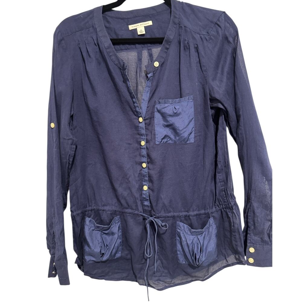 Banana Republic navy top M, cotton, sheer,‎ adjustable sleeves